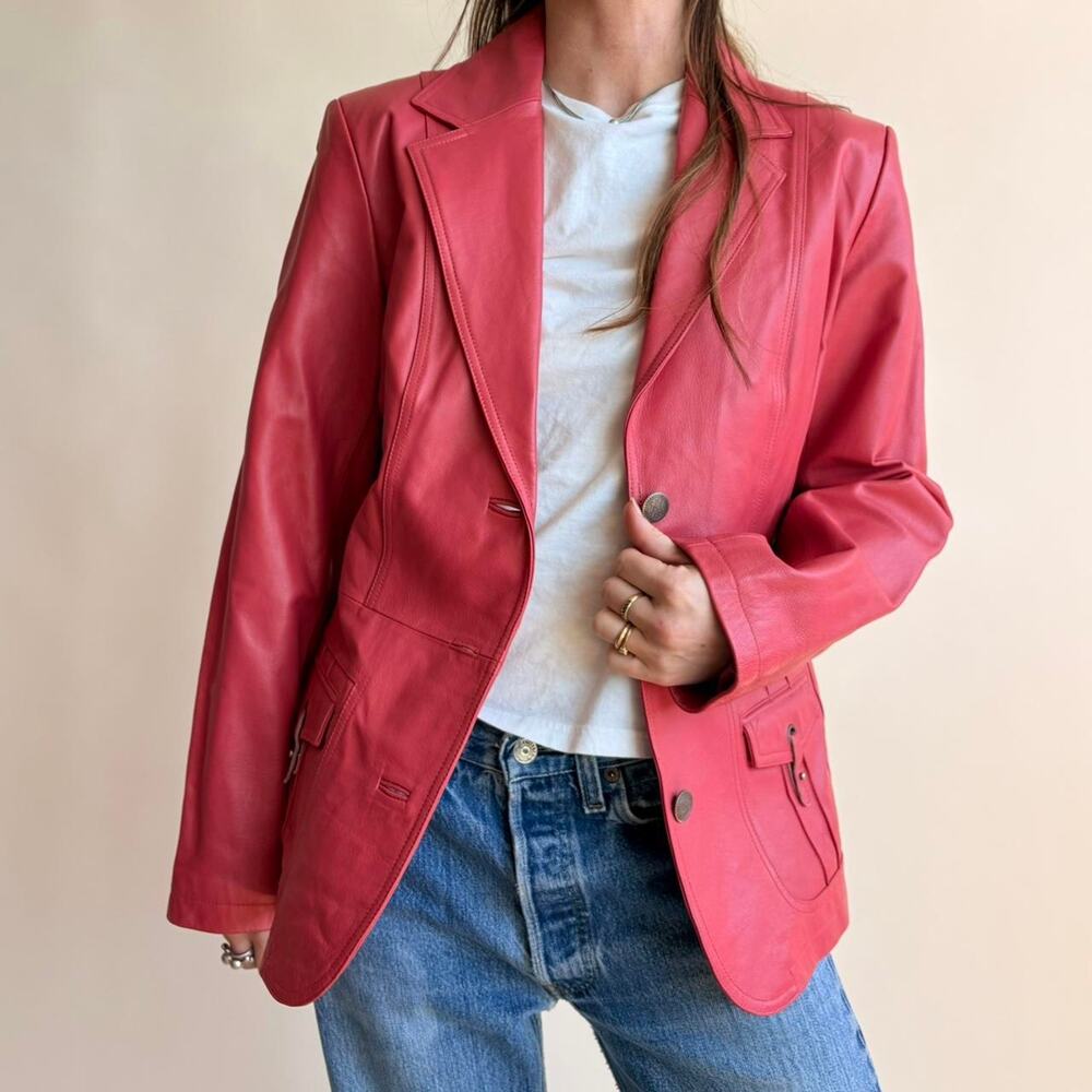 Pamela McCoy Raspberry Pink Leather Moto Jacket - Size Small - Picture 1 of 8